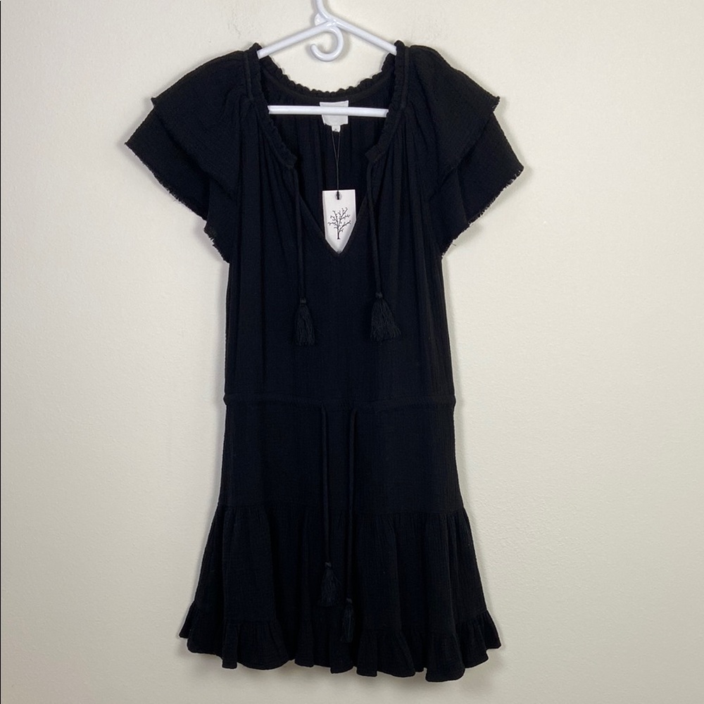 NWT Sundays Reese Dress Women's S Gauze Split Neck Cinched Waist Summer Coastal - Picture 2 of 12